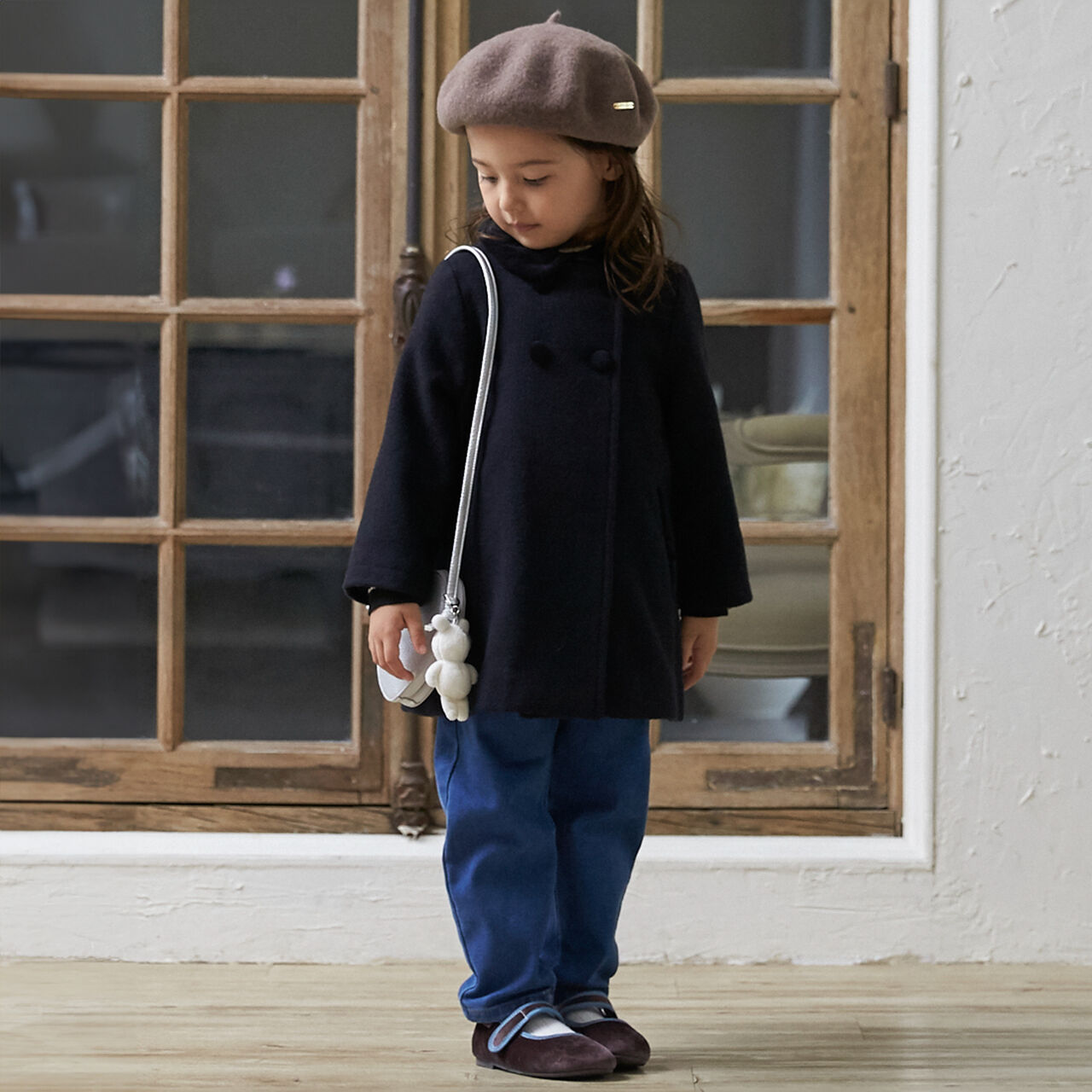 [Link/Washable] Double-Breasted Coat,Navy, large image number 4