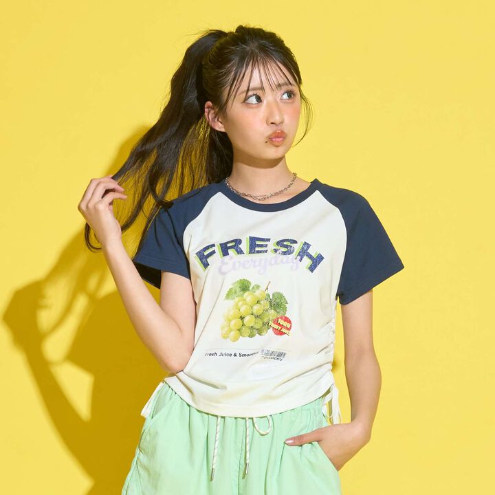 [GOKUGOKU] Multi-Function Shirred Crop Raglan Short-Sleeve T-Shirt,Orange, medium image number 11