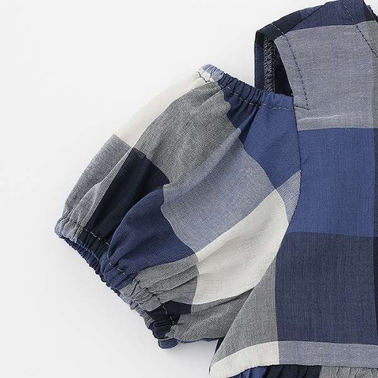 [Link] Off-Shoulder Check One-Piece Dress,Blue, large image number 2