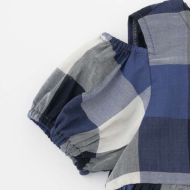 [Link] Off-Shoulder Check One-Piece Dress,Blue, medium image number 2