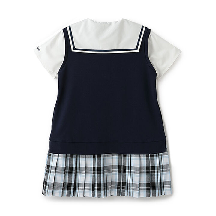 Sailor Collar Check Pleats Docking Dress,Navy, medium image number 1