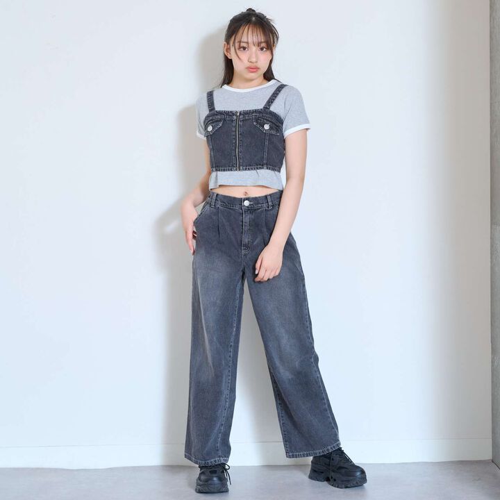 [LTXC] Denim Bustier & Wide Pants Outfit Set,Blue, medium image number 4