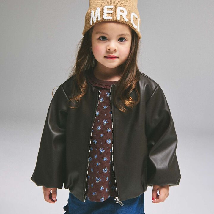 [Parent-Child Matching] Faux Leather Padded Blouson,Brown, medium image number 6