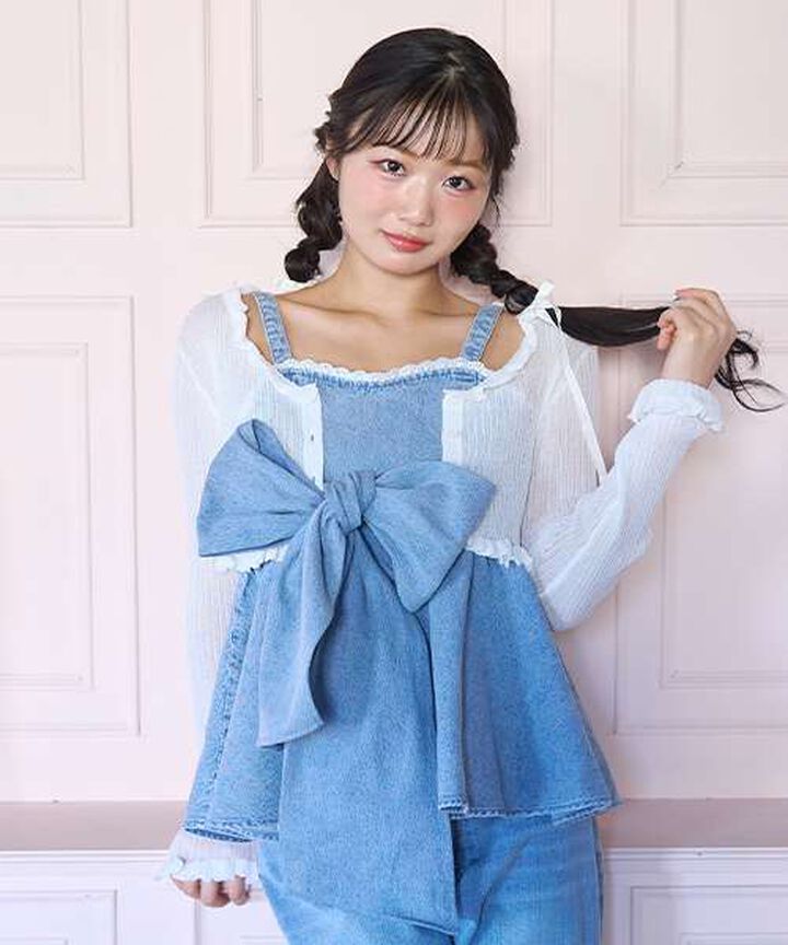 Ruffle Knit Cardigan,Light green, medium image number 2