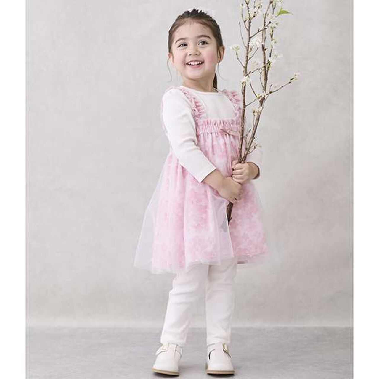 Floral Tulle Dress Set,Pink, large image number 0
