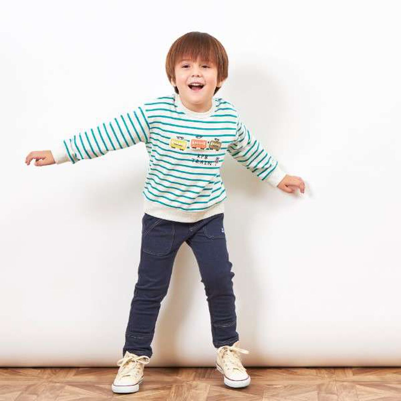 KPBOY Mini Fleece Train Motif Stripe Sweatshirt (80-110),Navy, large image number 7