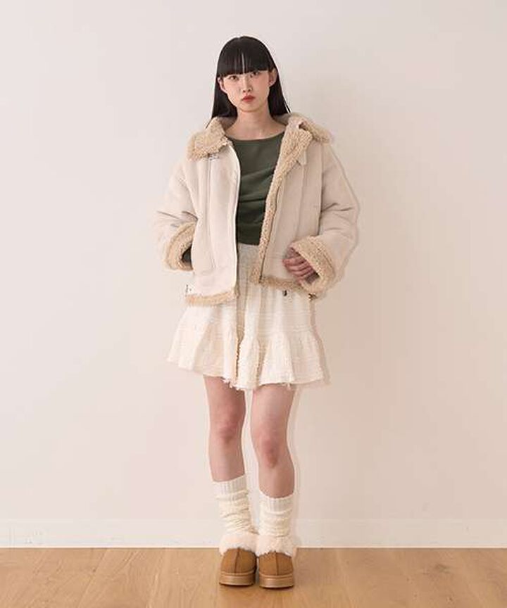 Mouton-Style Jacket,Ivory, medium image number 3