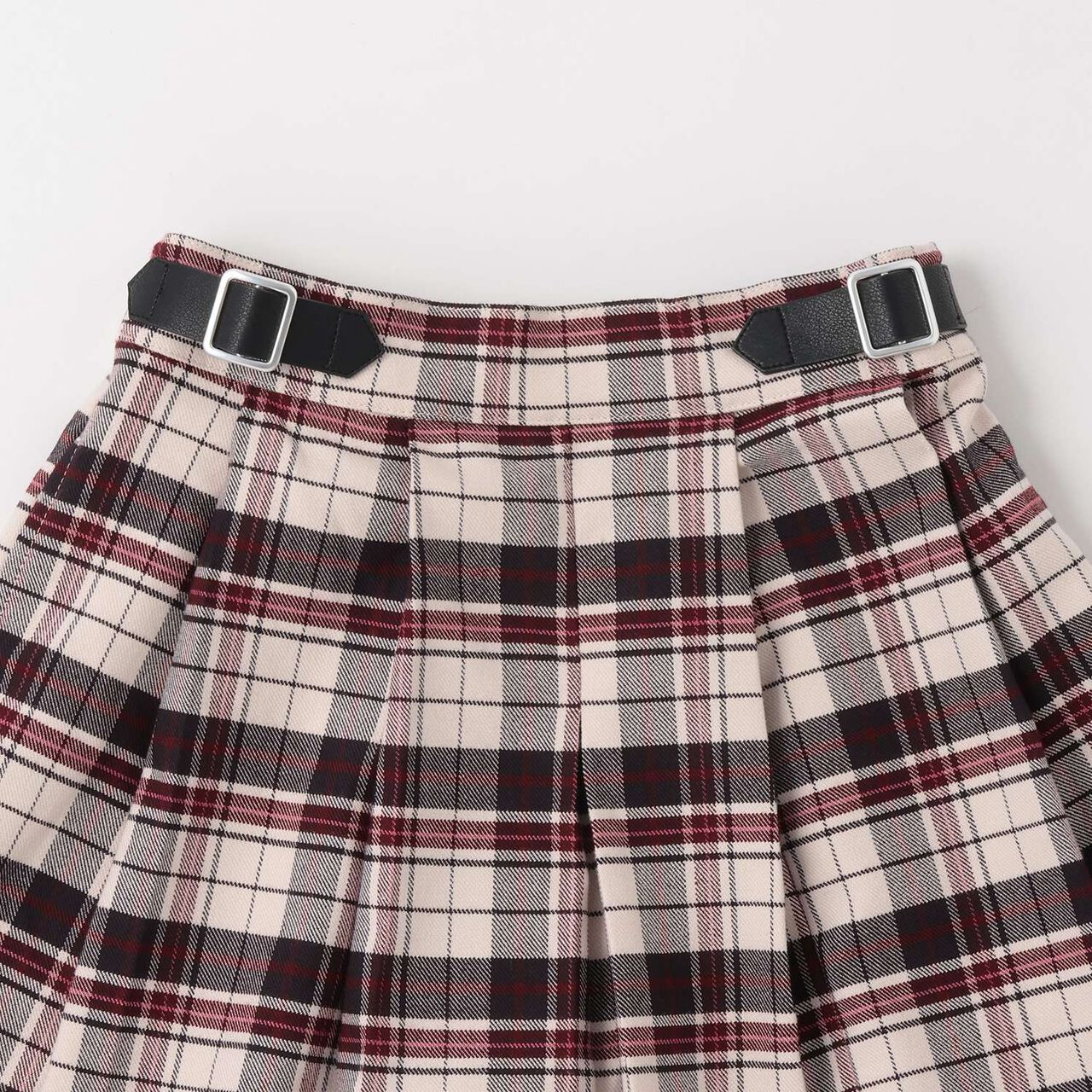 Check Pleats Culotte Skirt with Side Belt,Beige, large image number 2