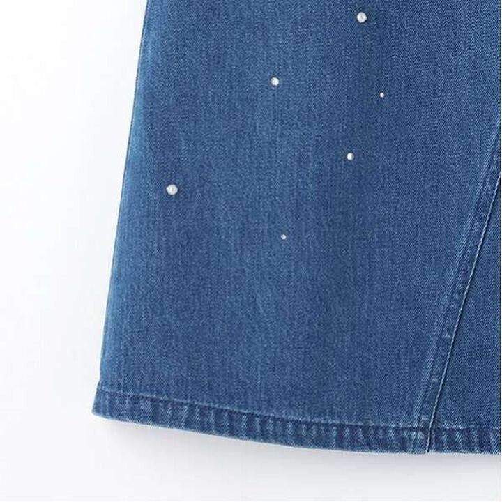 Pearl & Rhinestone Denim Midi Skirt,Black, medium image number 11