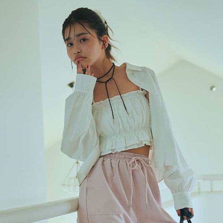 Long-Sleeve Shirt with Bustier,Black, medium image number 20