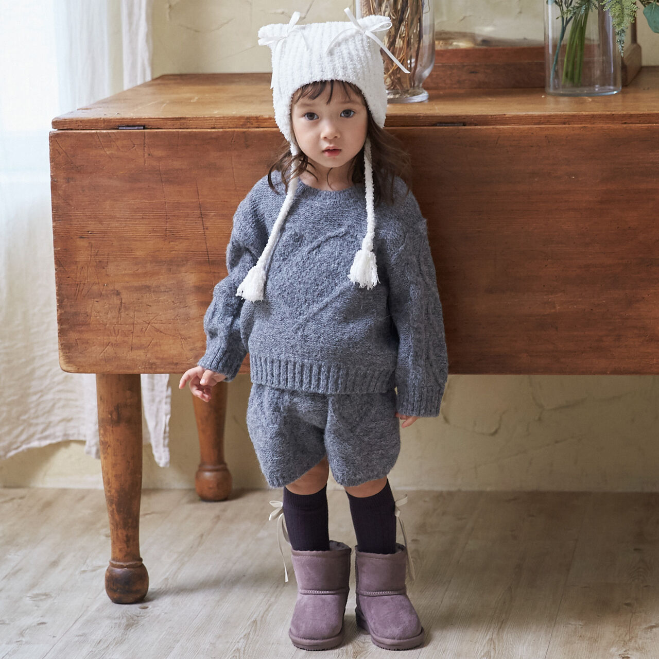 Link Heart Cable Knit,Top gray, large image number 4