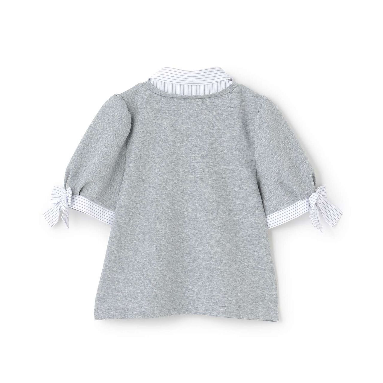 Sleeve Ribbon Fabric Docking T-Shirt,Navy, large image number 1