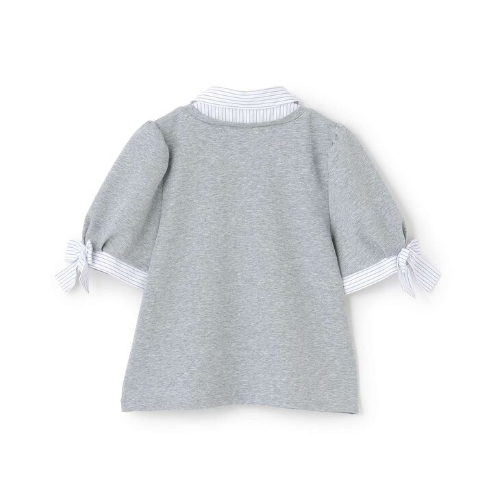 Sleeve Ribbon Fabric Docking T-Shirt,Navy, medium image number 1