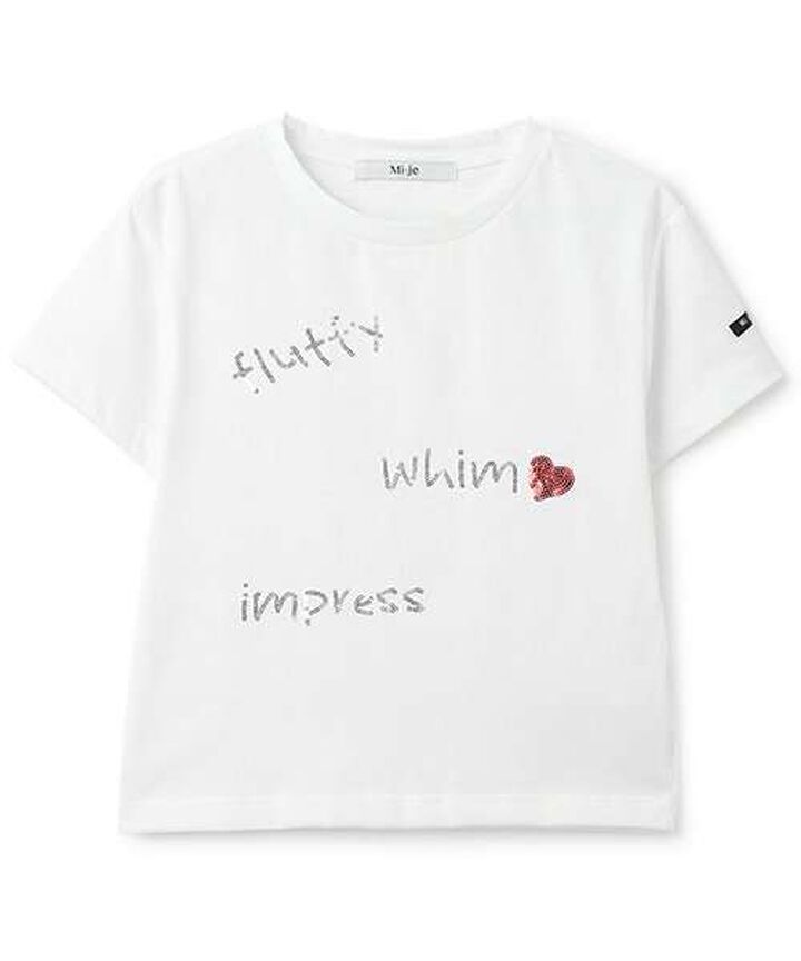 Sequin Logo Short Sleeve T-Shirt [Korean Fashion],Off white, medium image number 4