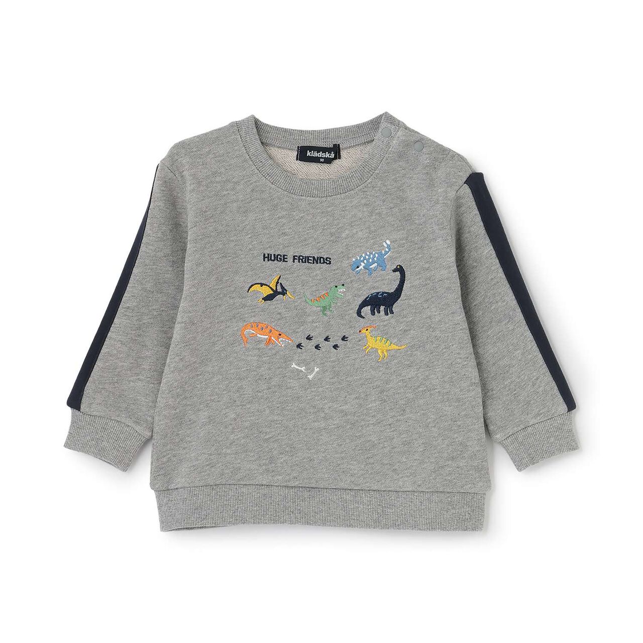 [人氣商品補貨] [實體店鋪不販售] 恐龍刺繡袖條紋衛衣,灰色, large image number 0