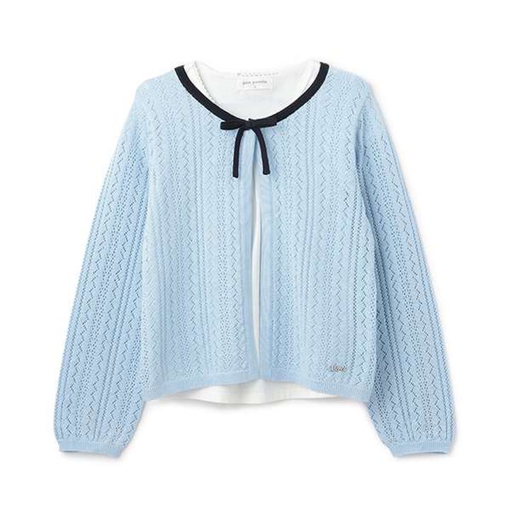 Lace Knit Cardigan + T-Blouse Set,Ivory, medium image number 4