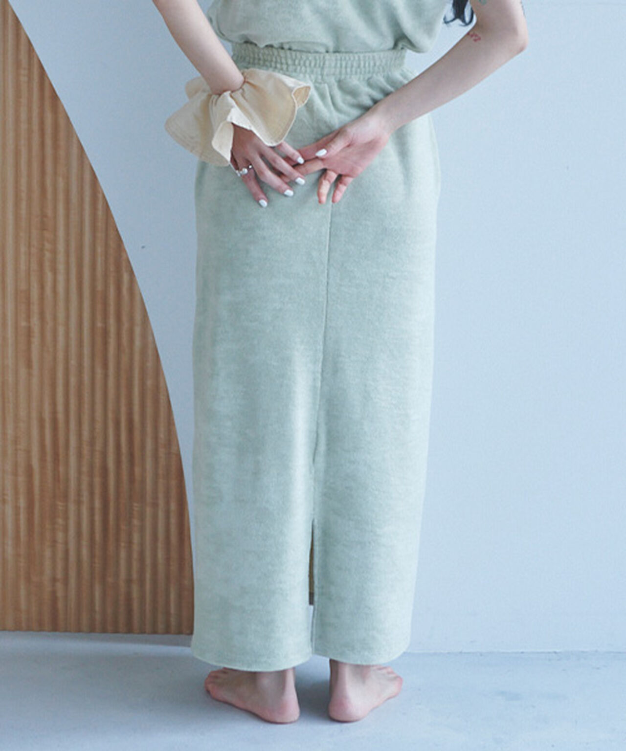 Pile Long Skirt,Light green, large image number 1