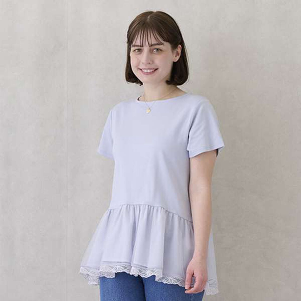 [Link] Sheer Peplum Docking T-Shirt,Off white, large image number 1