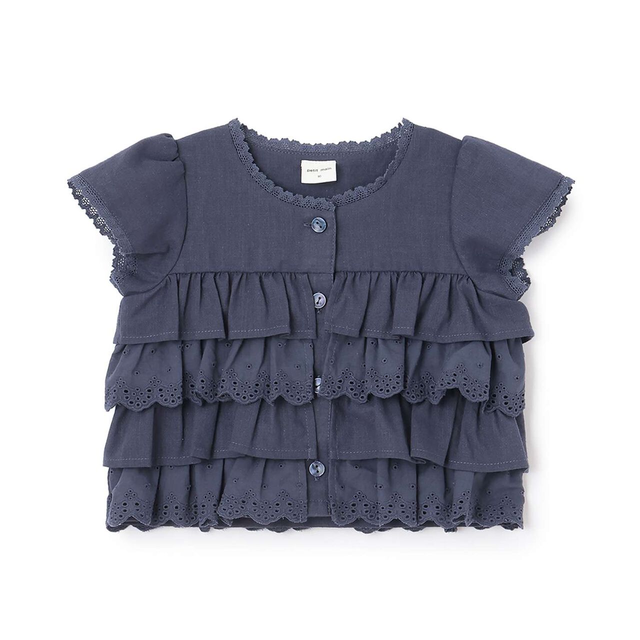 Lace Frill Top,Navy, large image number 0