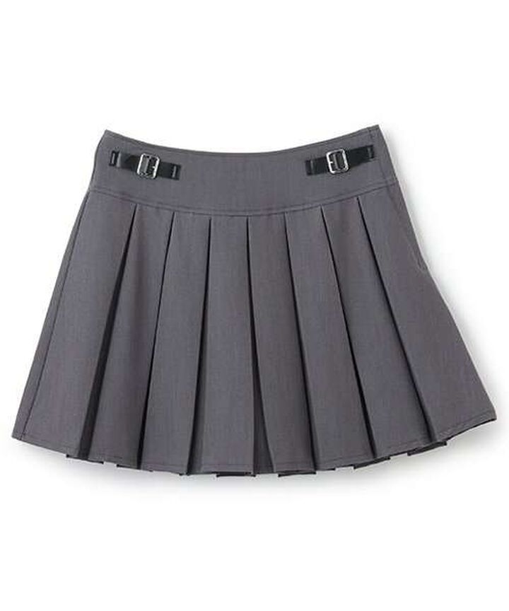 Quilted Belt Pleated Skirt,Light gray, medium image number 10