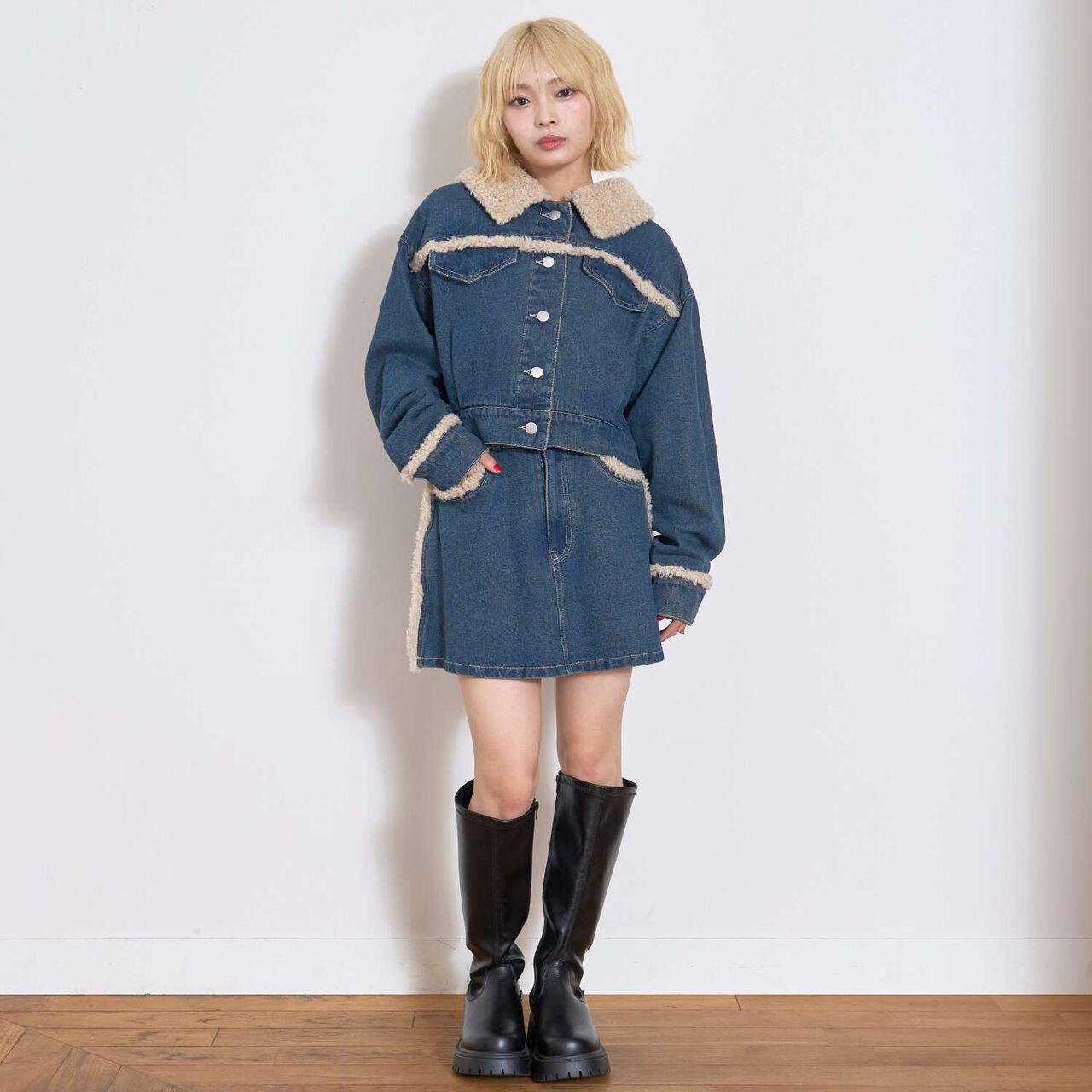 Reversible Quilted Denim Jacket Outfit Set,Navy, large image number 1