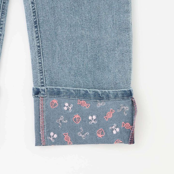 [Trois Lapins] Stretch Denim Roll-Up Pants,Sax blue, medium image number 5