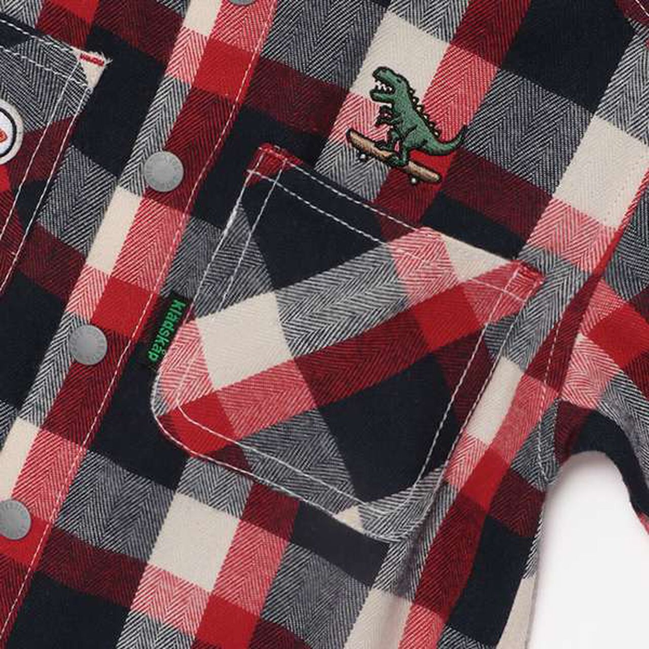 Dinosaur Check Long-Sleeve Shirt,Green, large image number 4