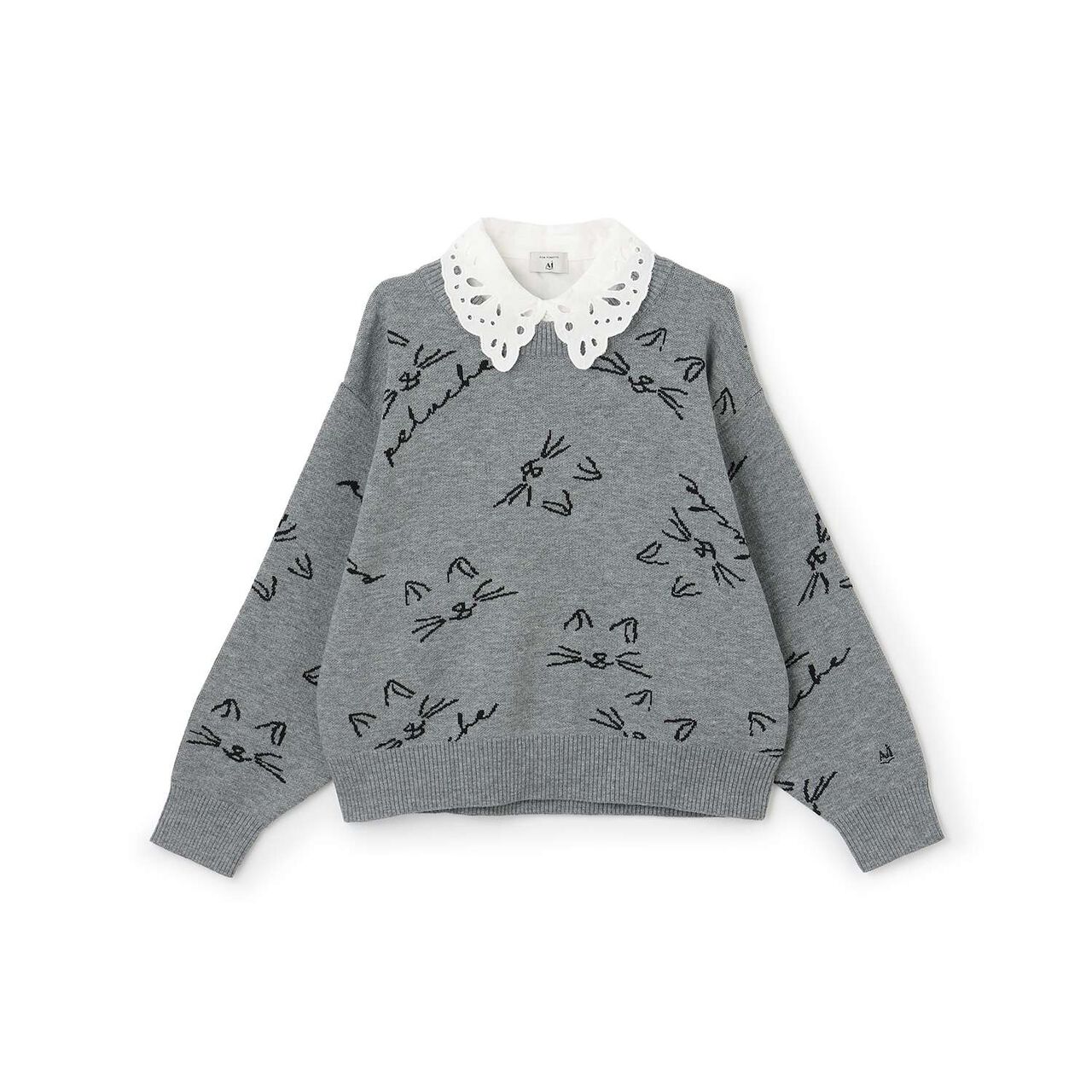 [AMI] Cat All-Over Pattern Jacquard Collared Knitwear,Black, large image number 8