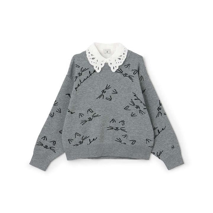 [AMI] Cat All-Over Pattern Jacquard Collared Knitwear,Black, medium image number 8