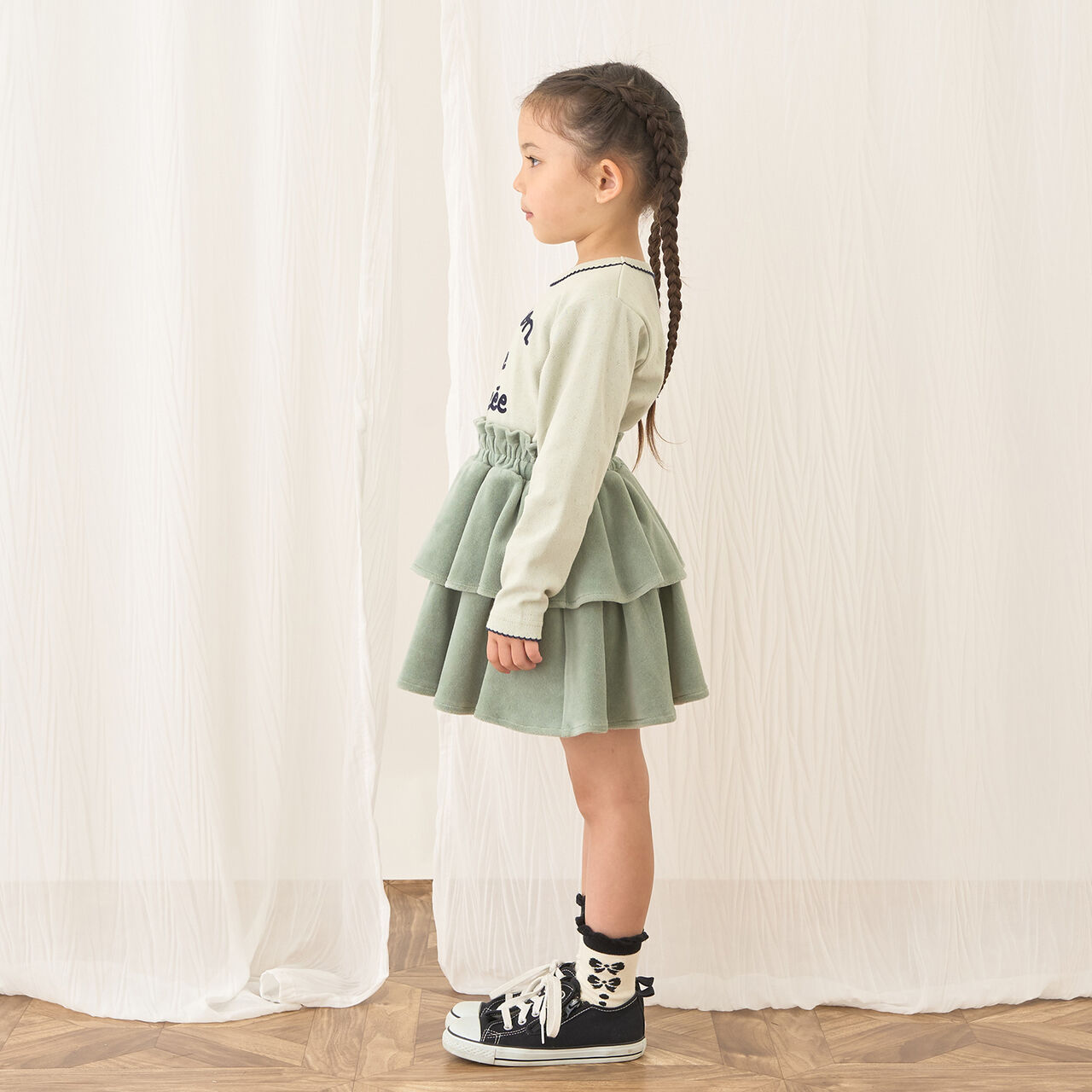 Plush Velour Coordinatable Tiered Skirt,Black, large image number 25