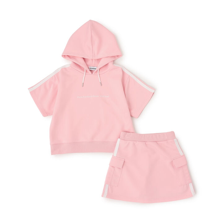 [Cool Touch] Striped Short-Sleeve Hoodie Outfit Set,Red, medium image number 7