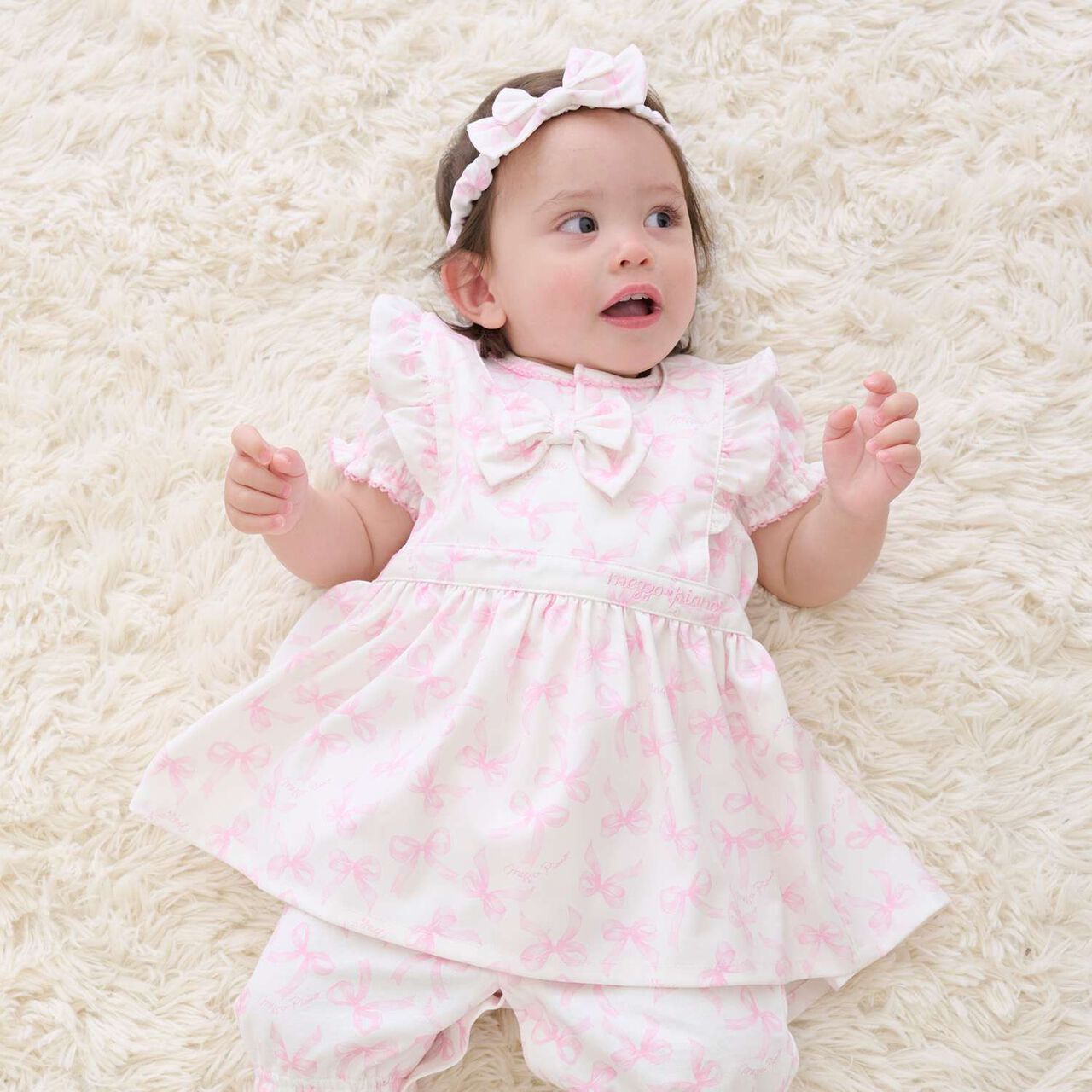 Ribbon Pattern Apron & Headband Set [Box Included],Pink, large image number 0