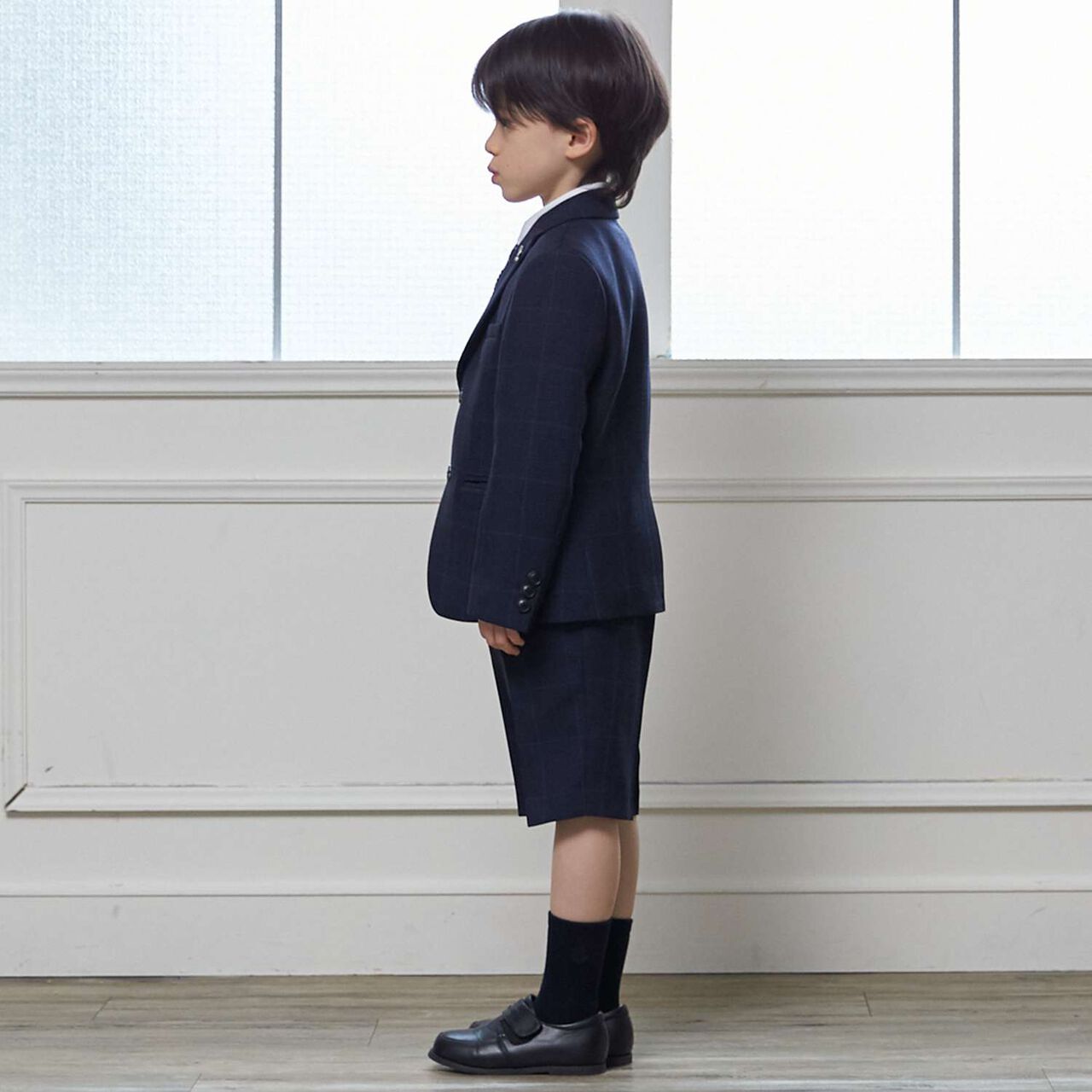 [Formal] Checkered Jacket & Half Pants Set,Light khaki, large image number 1