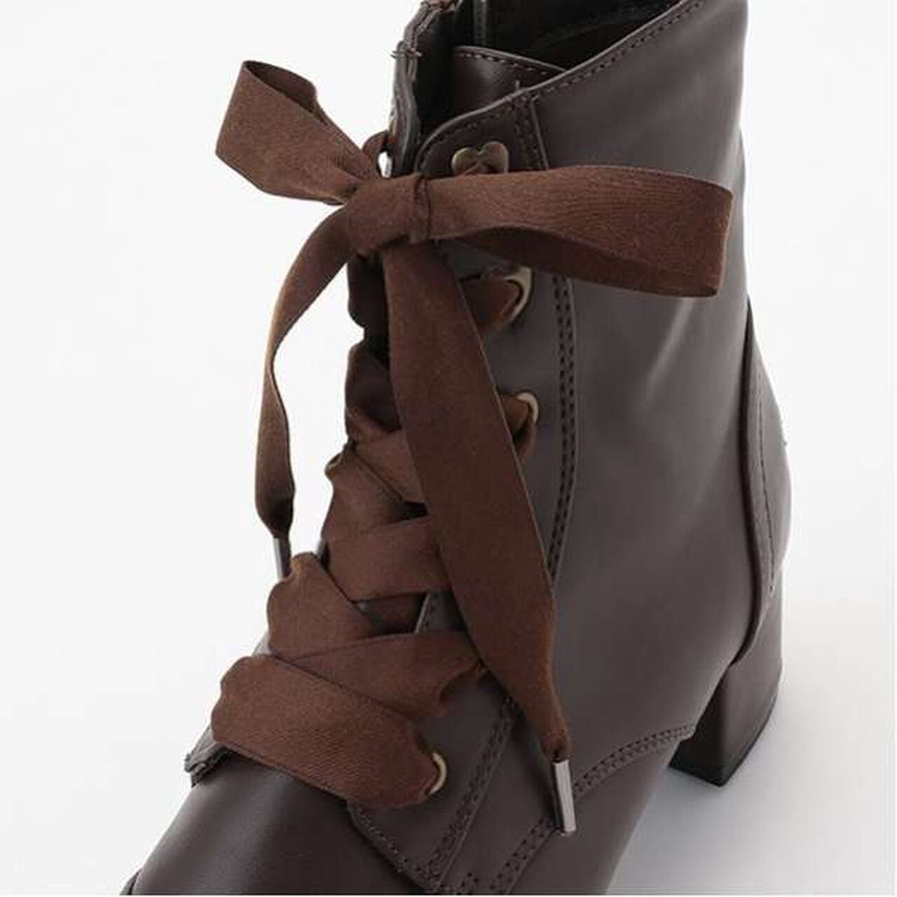 Satin Ribbon Lace-Up Short Boots,Light beige, large image number 14