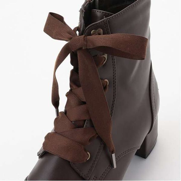 Satin Ribbon Lace-Up Short Boots,Light beige, medium image number 14