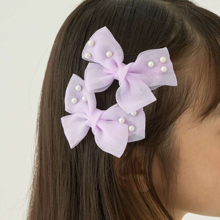 Imitation Pearl Ribbon Hair Clip Set of 2 [Kids Girls],Emerald green, medium image number 2