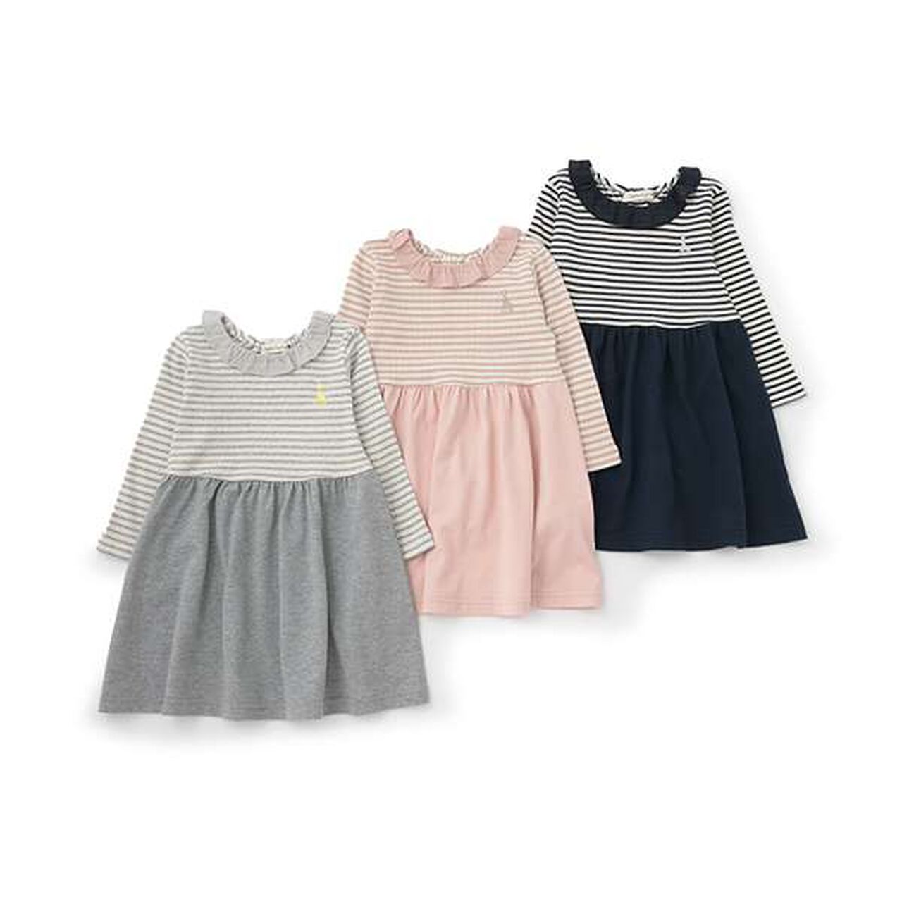 [Made in Japan] Stripe Pattern Long-Sleeve One-Piece Dress,Pink, large image number 7