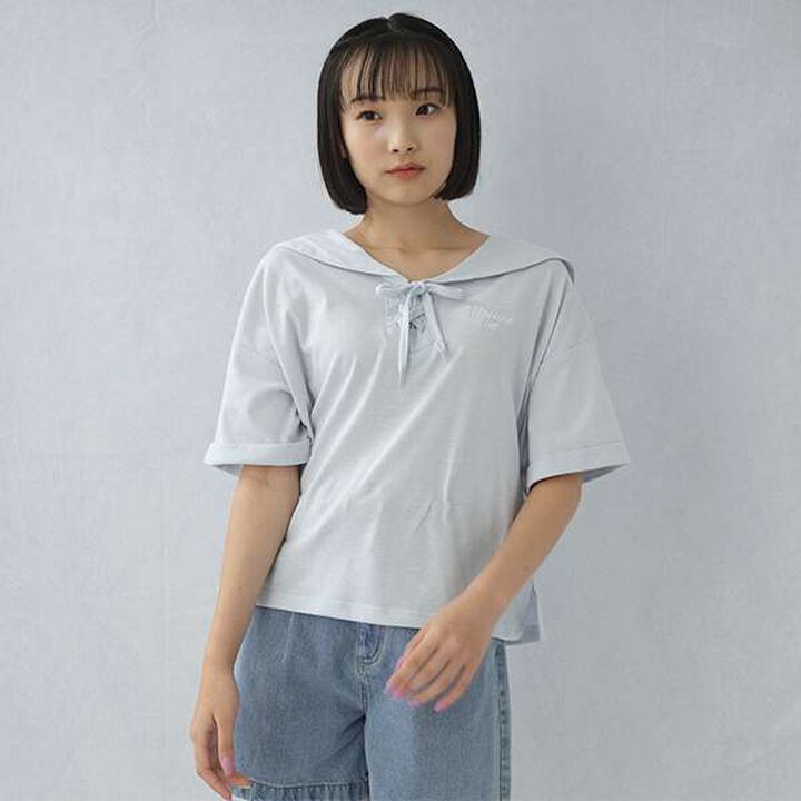 Sailor Collar Half T-Shirt,Sax blue, medium image number 0