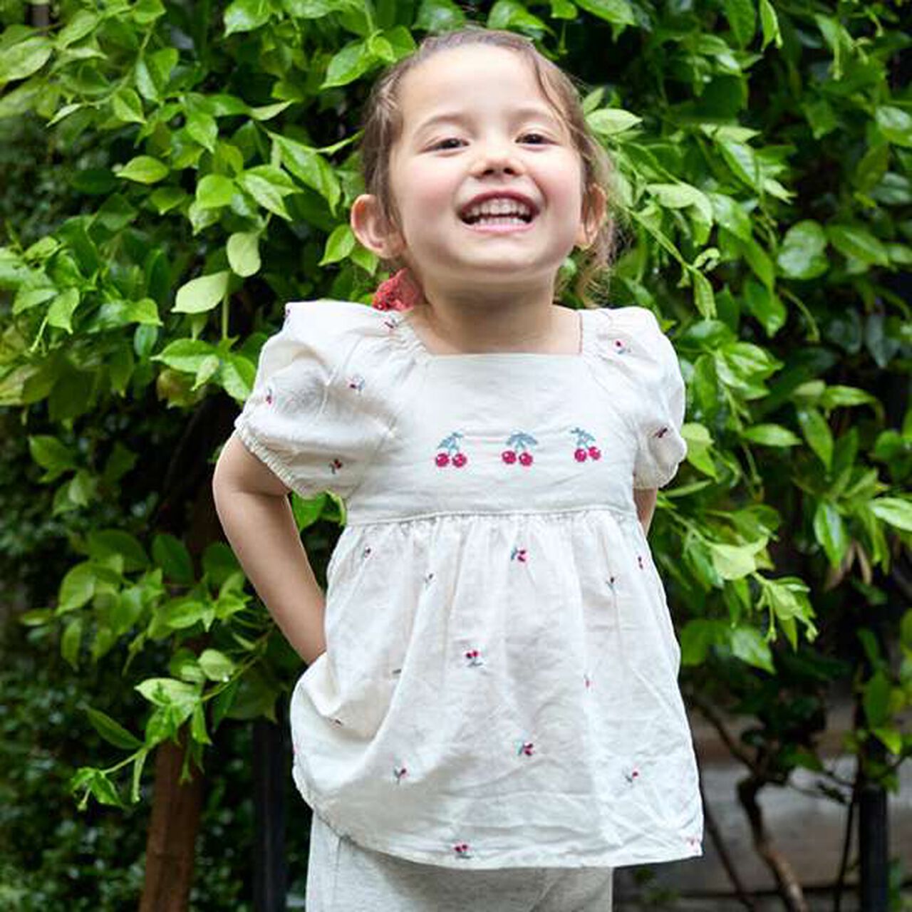 Cherry Embroidery Puff Blouse,Ivory, large image number 1