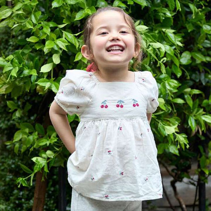 Cherry Embroidery Puff Blouse,Ivory, medium image number 1