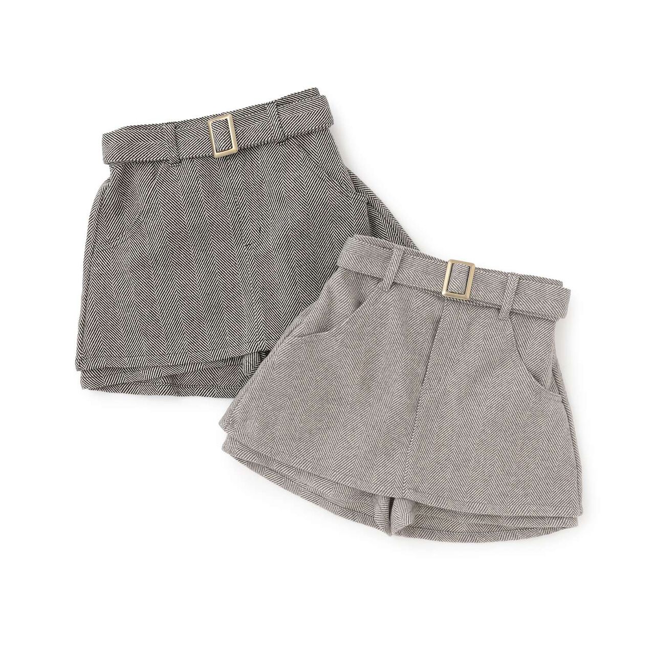 Peplum Skirt with Shorts in Herringbone Pattern with Belt,Black, large image number 9