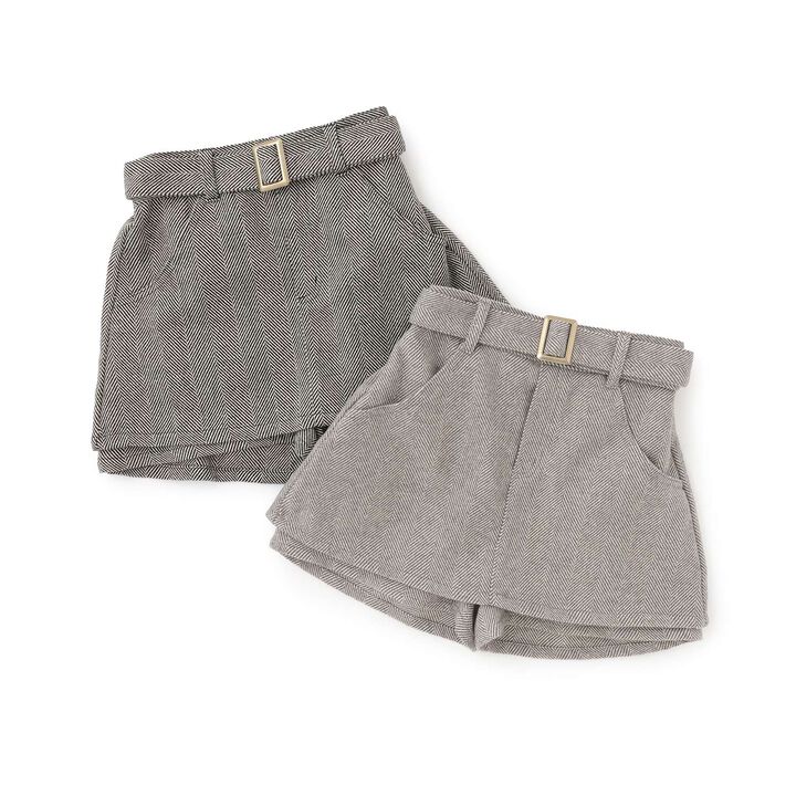 Peplum Skirt with Shorts in Herringbone Pattern with Belt,Black, medium image number 9