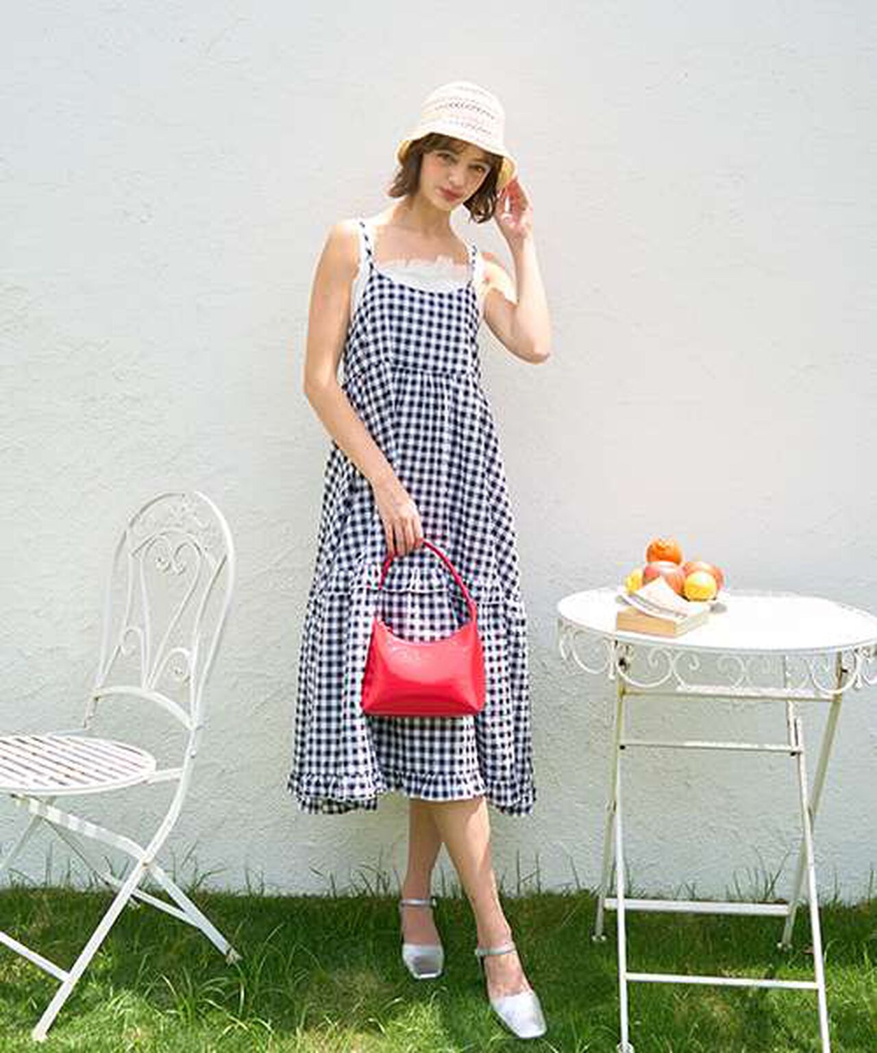 Gingham Check Camisole One-Piece Dress [Korean Fashion],Black, large image number 4