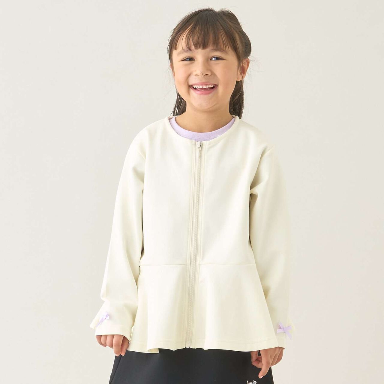 [School-Ready] Puff Sweat Peplum Full Zip-Up,Ivory, large image number 0