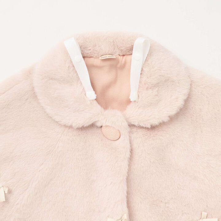 2 WAY Collar Ribbon Fur Cape,Light pink, medium image number 6