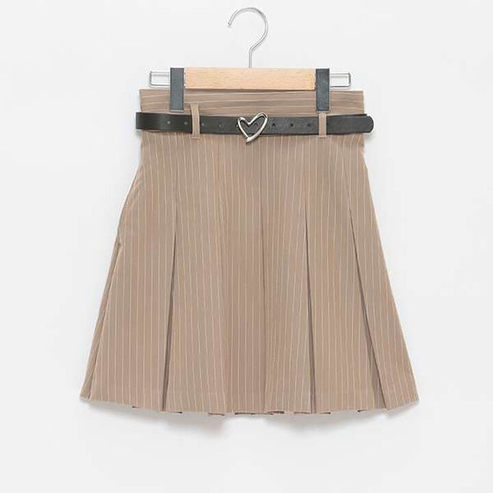 Pleated Skirt with Heart Buckle Belt (with Spats),Beige, medium image number 13