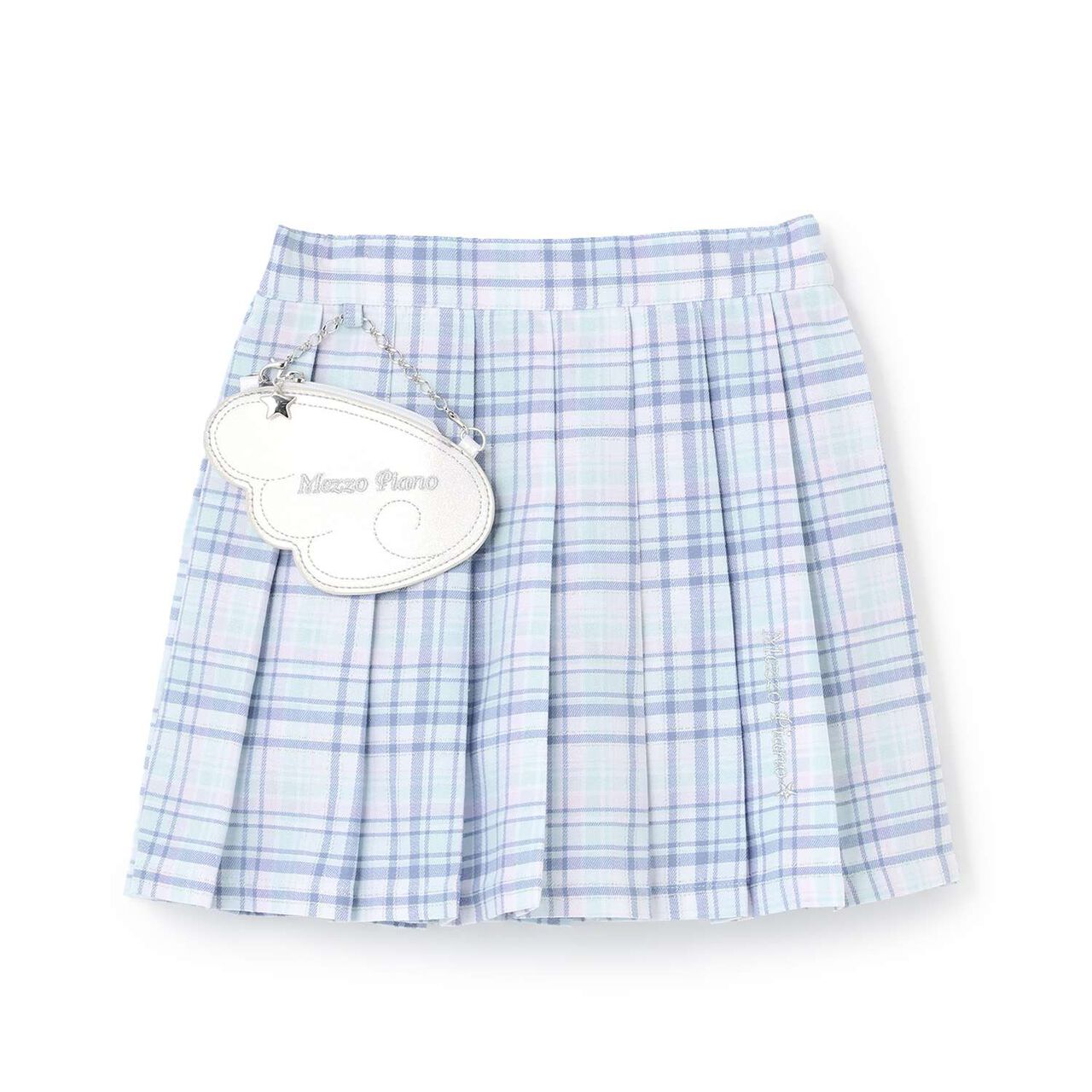 Angel Pouch Checkered Denim Pleated Skirt-Pants,Lavender, large image number 12
