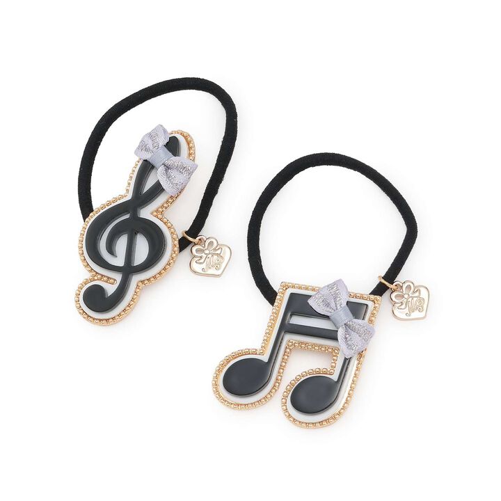 Musical Note Hair Ponytail Holder 2-Piece Set,Black, medium image number 0