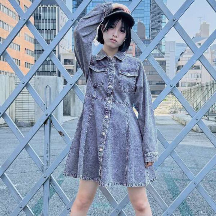 Denim Shirt Dress,Blue, medium image number 0