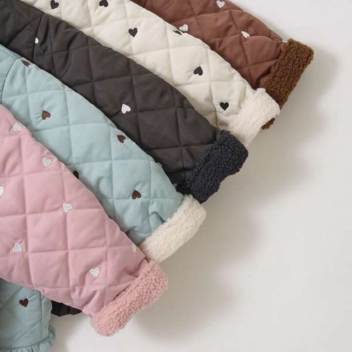 Collarless Heart Embroidered Blouson,Ivory, medium image number 17